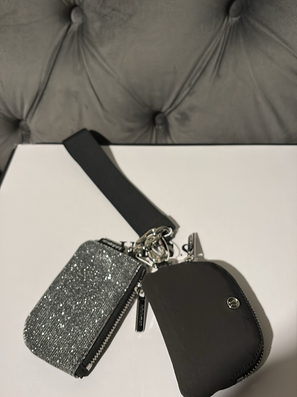 lululemon athletica Black and Silver Glitter Key Pouch and Card Case